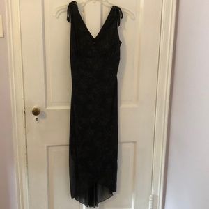 Black evening dress with high low tulip hem